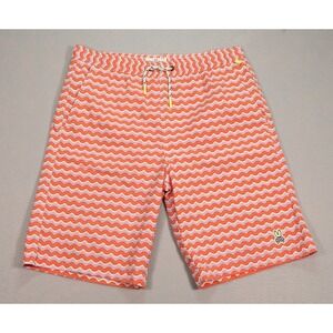 Psycho Bunny Mens Swim‎ Trunks Orange Pink Wavy Chevron Board Shorts Size Large